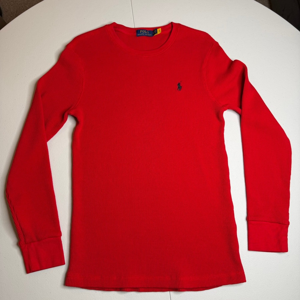 Polo Ralph Lauren Mens Red Waffle Knit Thermal Long Sleeve Shirt Large